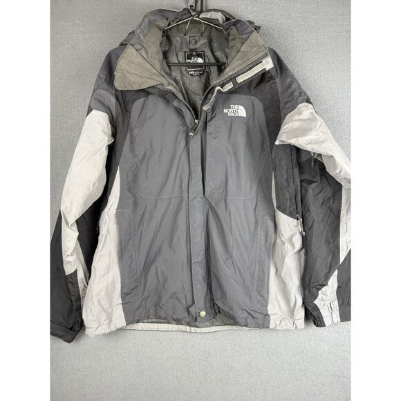 The North Face Hyvent Mens Medium Jacket Hooded Waterproof Gray Black Ski Coat - Picture 1 of 9